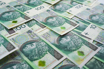 Background from money. Polish banknotes. 100 zloty cash