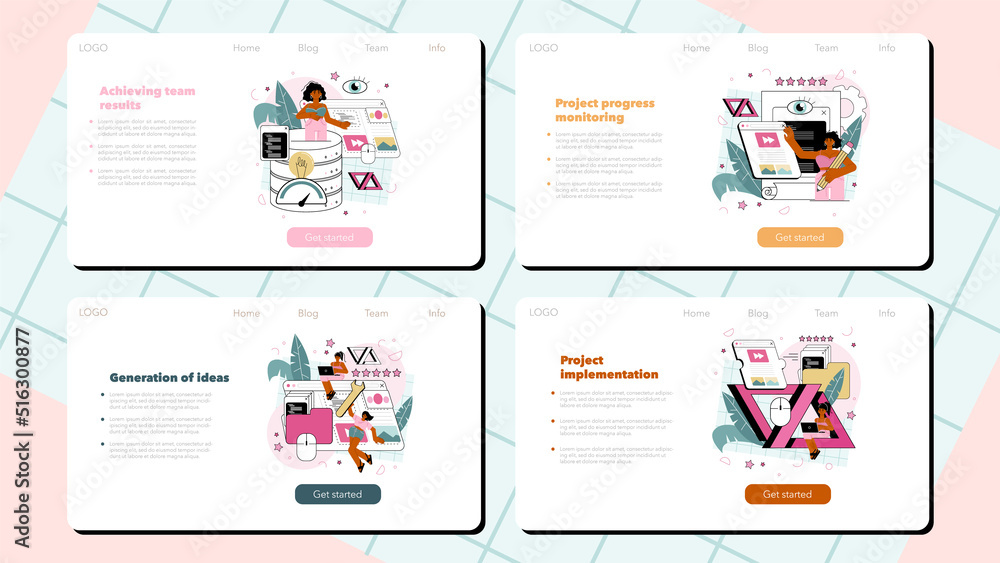 Poster back end development web banner or landing page set. software development