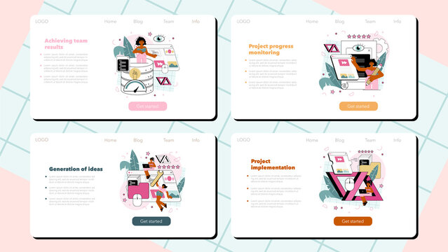Back end development web banner or landing page set. Software development