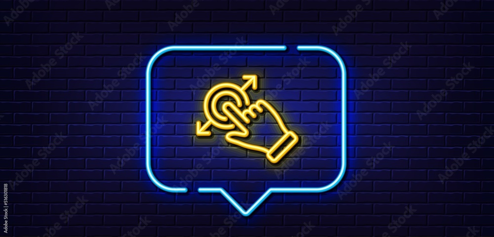 Poster neon light speech bubble. touchscreen gesture line icon. drag and drop arrow sign. swipe action symb