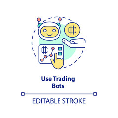 Use trading bots concept icon. Work with multiple platforms. Cryptocurrency tip abstract idea thin line illustration. Isolated outline drawing. Editable stroke. Arial, Myriad Pro-Bold fonts used