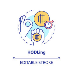 HODLing concept icon. Buy tokens to keep in long run. Way to make money on crypto abstract idea thin line illustration. Isolated outline drawing. Editable stroke. Arial, Myriad Pro-Bold fonts used