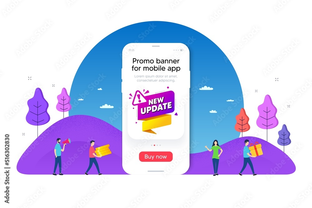 Poster new update paper banner. phone ui interface banner. important message tag. exclamation mark icon. mo