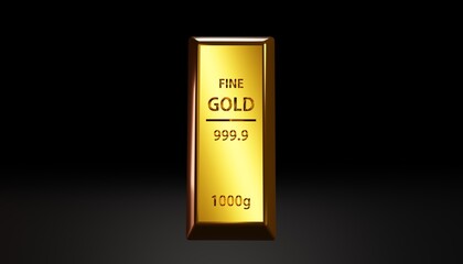 gold bar on black background. 3d rendering