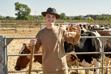 Farmer holding burger from fresh organic products