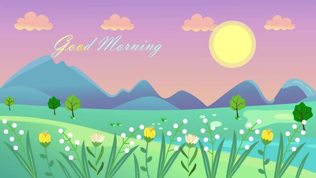 nature, good morning, hello spring, rainbow, plants, sunrise, animation, motion picture, cartoon
