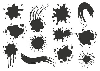 Fototapeta Paint blots. Splashes set for design use. Grunge shapes collection. Dirty stains and silhouettes. Black ink splashes obraz