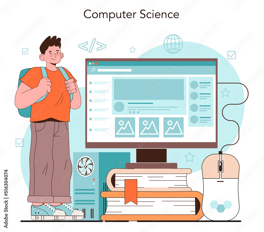 Poster it education concept. student write software and create code