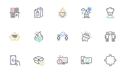 Fototapeta premium Friends couple, Recovery computer and Alcohol addiction line icons for website, printing. Collection of Finance, Cooking chef, Consulting business icons. Bitcoin system, Heart flame. Vector