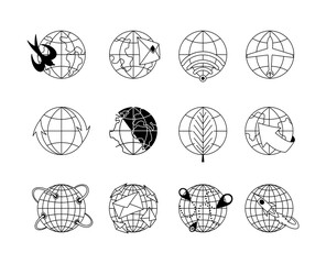 Earth globe icon. Stroke line icons set. Simple symbols for app development and website design. Vector outline pictograms