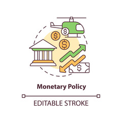 Fototapeta na wymiar Monetary policy concept icon. Central bank regulations. Inflation cause abstract idea thin line illustration. Isolated outline drawing. Editable stroke. Arial, Myriad Pro-Bold fonts used