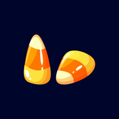 Candy corn sweet Halloween treat, Marmalade or jelly candy isolated sweet food dessert. Vector tasty caramel chewy gum or sucker. Pentagonal pyramid-shaped treat of honey, sugar, butter, and vanilla