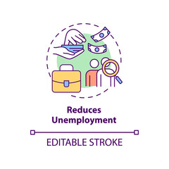 Reduces unemployment concept icon. Economic correlation. Effect of inflation abstract idea thin line illustration. Isolated outline drawing. Editable stroke. Arial, Myriad Pro-Bold fonts used