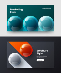 Clean 3D spheres booklet template set. Original landing page design vector concept composition.