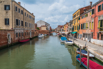 Fototapeta na wymiar View of a Canal at Cannaregio District in Venice, Veneto, Italy, Europe, World Heritage Site