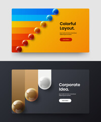 Trendy book cover design vector concept set. Multicolored 3D spheres corporate brochure template collection.