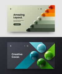 Modern realistic balls company cover illustration composition. Minimalistic leaflet vector design template set.