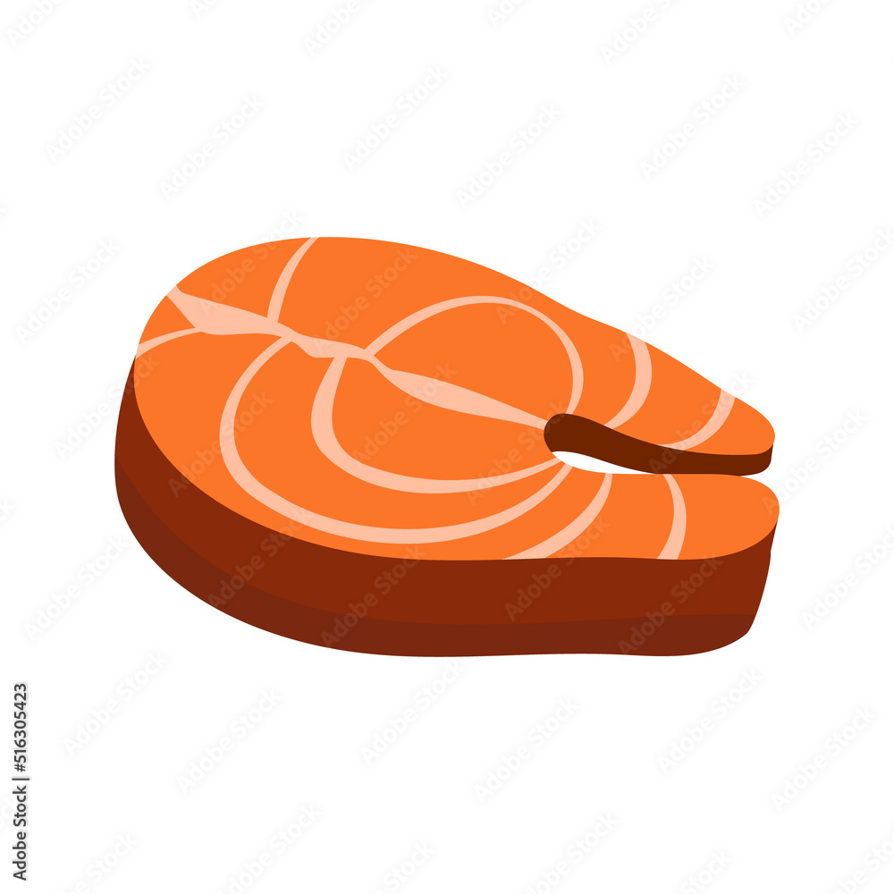 Aufkleber slice of salmon fish semi flat color vector object. full sized item on white. portion of food for gr