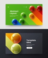 Isolated 3D spheres pamphlet layout composition. Trendy front page design vector concept set.
