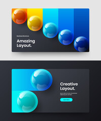 Fresh realistic spheres website screen illustration composition. Isolated corporate identity design vector template set.