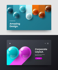 Bright 3D spheres presentation template composition. Premium corporate identity vector design layout bundle.