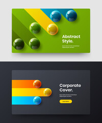 Trendy realistic spheres corporate brochure layout composition. Clean company identity vector design illustration set.