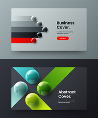 Unique realistic spheres booklet template set. Fresh company cover design vector illustration bundle.