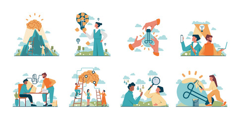 Brainstorm concept set. New idea generation in teamwork discussion