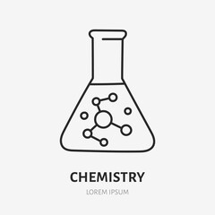 Chemistry doodle line icon. Vector thin outline illustration of laboratory flask. Black color linear sign for science research glassware