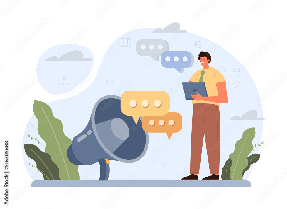 Poster discussion concept. characters with a dialog bubble. group of business