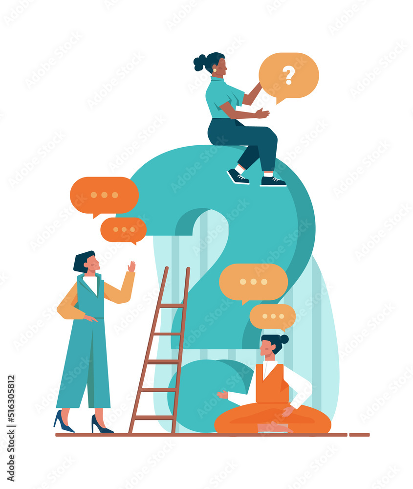 Poster discussion concept. characters with a dialog bubble. group of business