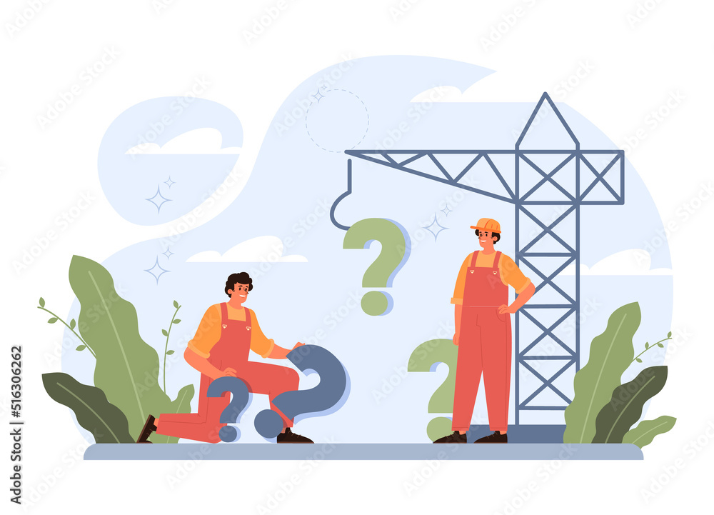 Poster question concept. confused character in doubt with big question