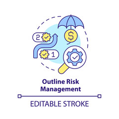 Outline risk management concept icon. Step of procurement process abstract idea thin line illustration. Action plan. Isolated outline drawing. Editable stroke. Arial, Myriad Pro-Bold fonts used