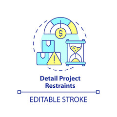 Detail project restraints concept icon. Step in purchasing process abstract idea thin line illustration. Costs and time. Isolated outline drawing. Editable stroke. Arial, Myriad Pro-Bold fonts used