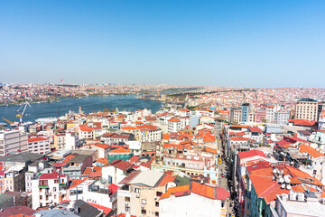 Fototapeta na wymiar European part of Istanbul, Turkey. Panorama in sunny day