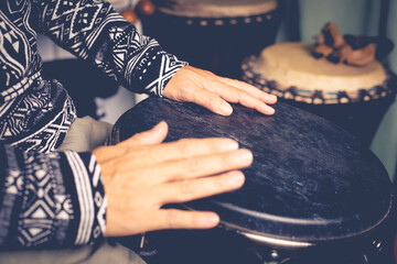 Djembe, Peoples hand playing music at djembe drums,African drums