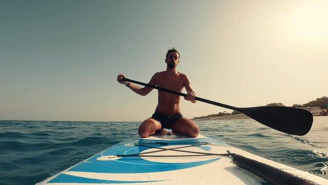 Man sit on a Paddle borad 