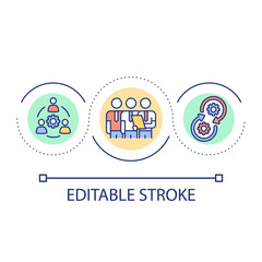Specialists interaction loop concept icon. Process organization. Teamwork and collaboration abstract idea thin line illustration. Isolated outline drawing. Editable stroke. Arial font used