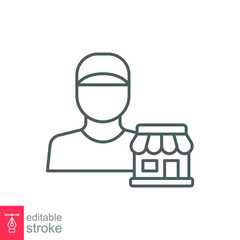 Seller vendor line icon. Simple outline style. Shop, market, business concept. Black and white symbol. Vector illustration isolated on white background. Editable stroke EPS 10