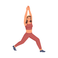 Girl stretching and warming up, isolated woman in sportswear exercising and doing sports. Athletic lady keeping fit, leading active lifestyle. Flat cartoon character, vector illustration