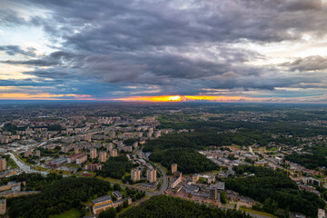 Aerial summer storm cloudy view of Vilnius (Baltupiai, Jeruzale and Fabijoniskes districts), Lithuania