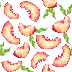 Peaches. watercolor peach pattern. botanical illustration