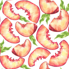 Peaches. watercolor peach pattern. botanical illustration