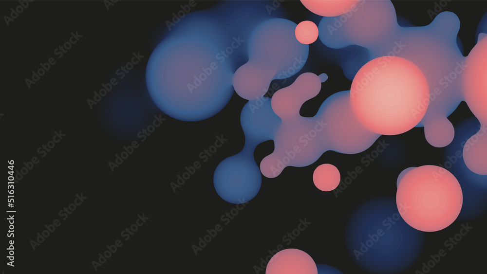 Poster abstract 3d fluid metaball shape with colorful balls. synthwave liquid pastel organic droplets with 