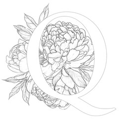 Vitage floral peony line large letter Q