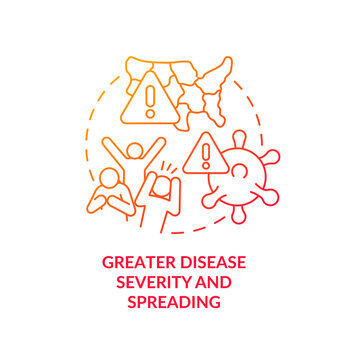 Greater disease severity and spreading red gradient concept icon. Health effect of overcrowding abstract idea thin line illustration. Isolated outline drawing. Myriad Pro-Bold fonts used