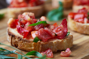 The bruschetta: Bread, tomato, basil1