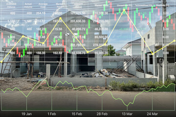 Stock financial index with graph and chart show successful investment on construction industry and property business  for report and presentation background.