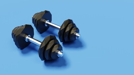 Weights on blue background. 3d illustration