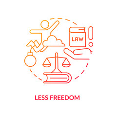 Less freedom red gradient concept icon. Complicated law system. Global overpopulation problem abstract idea thin line illustration. Isolated outline drawing. Myriad Pro-Bold fonts used